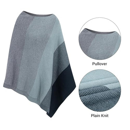 MissShorthair Knit Shawl Wraps for Women Boho Crochet Shawls Cape Open Front Cardigan - color: Gray Green Gradient Striped