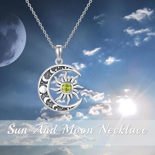 Sun and Moon Necklace 925 Sterling Silver Sun Moon Pendant Gemstone Jewelry Gifts for Women - style: August