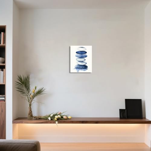 ZQQART Zen Stone Canvas Wall Art Blue and White Zen Stone Paintings Bathroom Pictures Relaxing Spa Meditation Room Spiritual Artwork for Living Room Framed (16W x 20L) - size: 16W" x 20L"