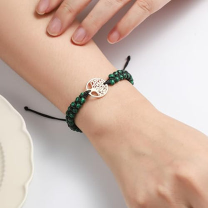 Jinxiuge Tree of Life Turquoise Stone Bracelet for Women Handmade Braided Layered Bead Bracelet with Black Gift Box - style: Style-H