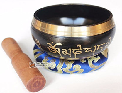 Color Singing Bowl Set with free stick and cushion by Nepalese Handicraft Zone (Black Style 2) - color: Black Style 2