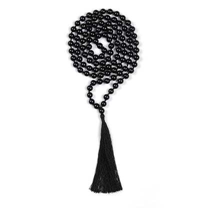 Black Tourmaline 108 Beads Japa Mala Necklace & Bracelet | Natural Semi-Precious Gemstone Prayer Mala for Yoga, Meditation & Mindfulness