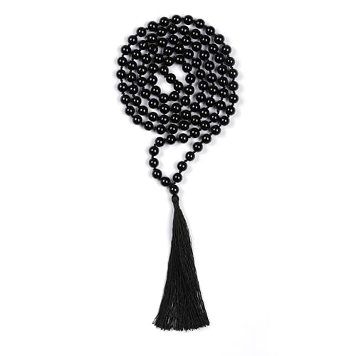 Black Tourmaline 108 Beads Japa Mala Necklace & Bracelet | Natural Semi-Precious Gemstone Prayer Mala for Yoga, Meditation & Mindfulness