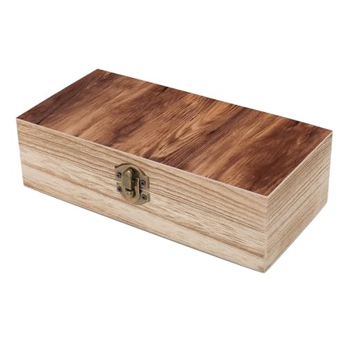 Brown Wood Grain Wooden Storage Box with Hinged Lid And Front Clasp Decorative Storage Keepsake Boxes Wooden Gift Jewelry Organizer Boxes Office Desk Organizer