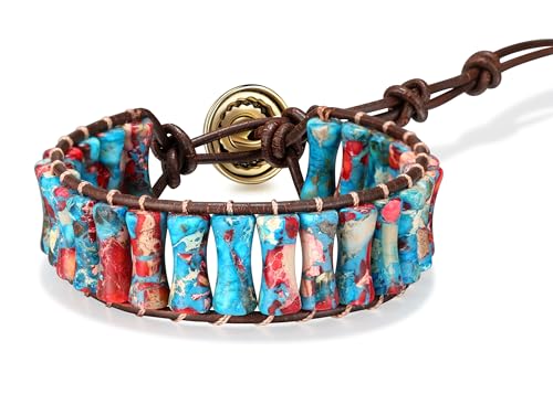 Inspirational Gifts Healing Bracelets for Women，Get Well Soon Encouragement Gifts for Women Friends Sister Mom，Handmade Natural Stone Healing boho Friendship Jewelry for women - color: Color Blue - Black Leather