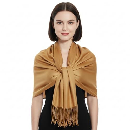 Peach Couture Women’s Pashmina Shawl Wrap – Warm Long Large Scarf for Evening Dress, Bridesmaid, Wedding & Bridal Wear - color: Brown