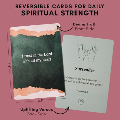 Scripture Cards with Bible Verses - 50 Daily Biblical Affirmation & Spiritual Prayer Cards - Religious & Christian Faith-Based Gifts for Women - Comes with Metal Box & Wooden Stand - color: Biblical Affirmations For Women
