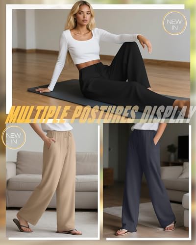 3 Pack Women's Lounge Pants Cozy Wide Leg Yoga Pants Casual Drawstring Loose Baggy Sweatpants with Pockets - color: Black, Charcoal Gray, Khaki, size: Medium