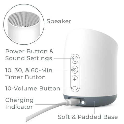 Pure Enrichment Wave Mini Travel Sound Machine - 6 Soothing Sounds Including White Noise, Seamless Loop Audio, Rechargeable Battery, 48 Hour Run Time, Optional Timer, and Storage Bag - color: White