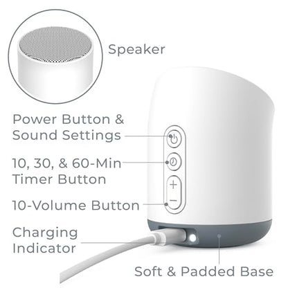 Pure Enrichment Wave Mini Travel Sound Machine - 6 Soothing Sounds Including White Noise, Seamless Loop Audio, Rechargeable Battery, 48 Hour Run Time, Optional Timer, and Storage Bag - color: White
