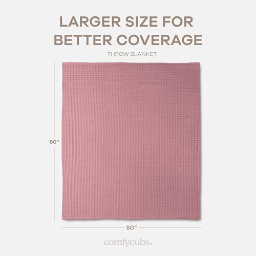 Comfy Cubs 100% Cotton Waffle Weave Throw Blanket Breathable Skin-Friendly Soft Lightweight Blankets - Perfect Warm Textured Blanket Layer - Size for Couch Bed & Sofa (Mauve, 50" X 60") - color: Mauve, size: 50" X 60"