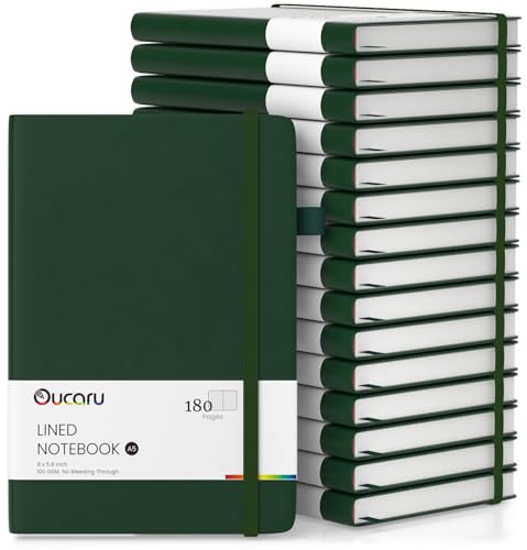 Oucaru Lined Journal Notebook, 16 Pack, 180 Pages, A5 Journals for Writing, 100 GSM Thick Paper, Small Notebooks Daily Journal for Women Men Work, Business, School, Travel Supplies - color: Forest Green