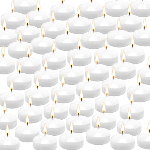 YOROXRG 50 Pack of 2-Inch White Floating Candles - Ideal for Weddings, Home Décor, Spa Baths, and Romantic Settings - color: 2"50-White