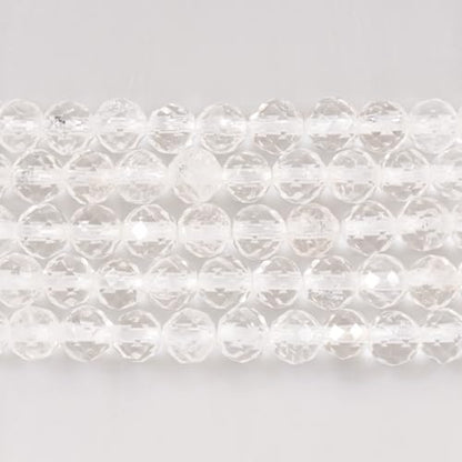 Angelstones Natural Gemstone Small Beaded Stretch Bracelet, 4mm Faceted Round Beads, Crystal Healing Bracelet for Women - color: Clear Quartz
