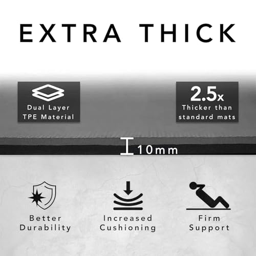 Large Exercise Mat – Extra Thick 10mm Workout Mat (72"x32") – Non-Slip TPE Yoga Mat for Women & Men – Pilates, HIIT, Fitness & Home Gym Mat – Includes Free Carry Bag - color: Grey - Printed