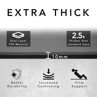 Large Exercise Mat – Extra Thick 10mm Workout Mat (72"x32") – Non-Slip TPE Yoga Mat for Women & Men – Pilates, HIIT, Fitness & Home Gym Mat – Includes Free Carry Bag - color: Grey
