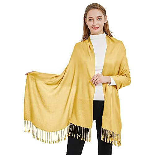 Soft Silky Pashmina Shawl Wraps Solid Colors Scarf for Wedding Evening Dresses - color: S-mustard