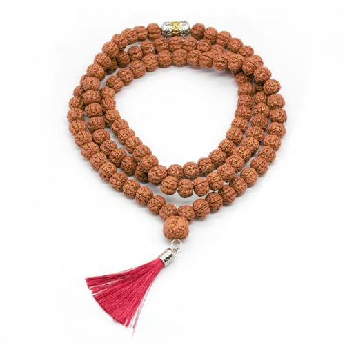Authentic 5 Mukhi Rudraksha Mala - 108 Beads Spiritual Necklace with Tree of Life Pendant (11mm) - Yoga Meditation Jewelry for Men & Women - All-Natural Beads Chemical-Free Gift Box（style C）
