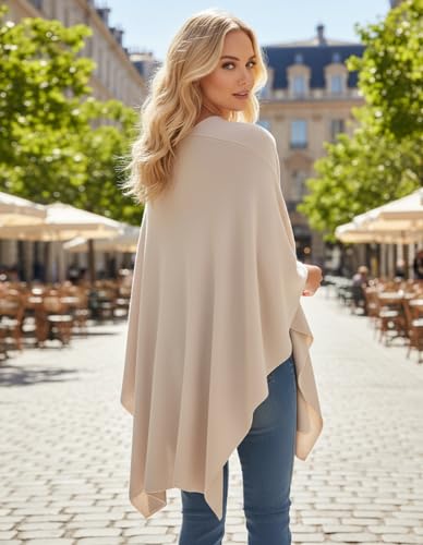 Womens Open Front Poncho Sweater Wrap Topper Knitted Elegant Shawls Cape for Spring Fall Winter - color: Series 1-beige