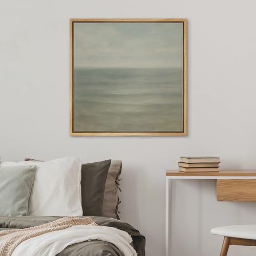 SIGNWIN Framed Canvas Print Wall Art Serene Ocean View Soft Blue Seascape Illustrations Fine Art Farmhouse/Country for Living Room, Bedroom, Office - 16"x16" Natural - color: Bs18-2507-sar02, size: 16L" x 16W"