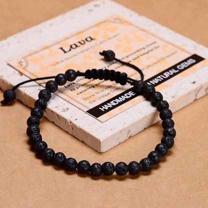 MASSIVE BEADS Handmade Yoga Natural Stone Crystal Healing Power Energy Gifts for Unisex Adult Bracelet Macrame Adjustable - color: Black Lava(Calm), size: 6mm
