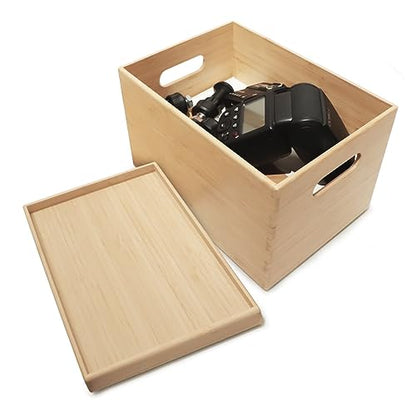 10.2”x7.3”x6.5” Lidded Storage Bins - Stackable Bamboo Box/Cube/Basket with Handles for Home Kitchen Office, Organize Tableware Clothing Toys Books