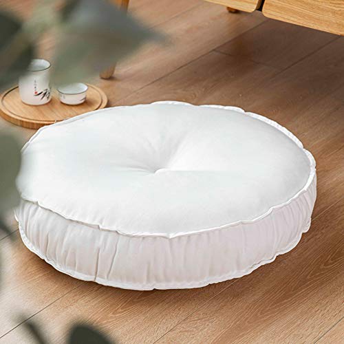 ZQH Floor Pillow Cushion, Meditation Cushion Solid Color Round Yoga Seat Pad Tatami Floor Cushion Yoga Pillow for Sitting on Floor Balcony Office,White