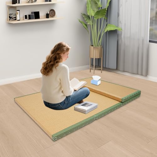 Coconut Fiber Floor Mat, 78"x39" Foldable Tatami Mattress, Breathable Meditation Mat, Eco-Friendly, Supportive Yoga/Bed Mat for Home, Meditation, Tea Room - color: Green
