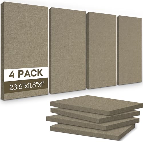 BUBOS 4 PCS Fabric Acoustic Panels, 23.6''x11.8''x1'' Self-Adhesive Soundproofing Panels for Home Studio, Office & Living Room, Sleek Design to Eliminate Echo,Fabric-Clad Jute - color: Jute, size: 23.6''x11.8''
