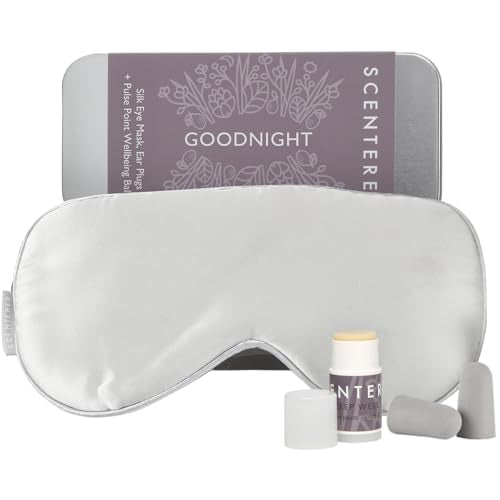 Scentered Goodnight Sleep Well Gift Set – Luxury Silk Eye Mask, Aromatherapy Pocket Balm (1.5g) & Reusable Ear Plugs in Travel-Friendly Gift Tin - size: Eye Mask, Travel Balm & Ear Plugs in Gift Tin