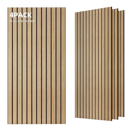 TO-TH Wood-Look Acoustic Panel, 4 Pack 47.2” x 23.6” Soundproof Wall Panels, Decorative Sound Absorbers Large Acoustic Panels for Home, Office, Basement, Teak - color: Teak, size: 4 pcs - 47.2'' * 23.6''