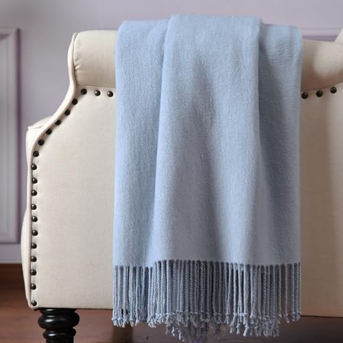 CUDDLE DREAMS Silk Throw Blanket with Hand-Knotted Fringe, Natural, Soft & Breathable (Blue) - color: Blue