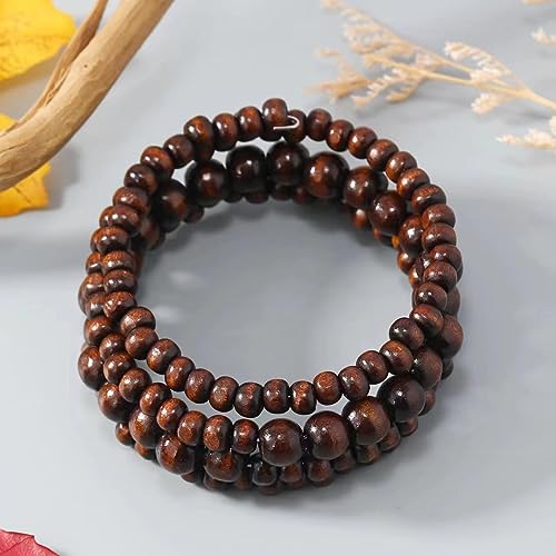 COLORFUL BLING Handmade Natural Wooden Beads Cuff Bracelet Woven Chunky Geometric Bangle for Women Summer Beach Boho Jewelry - color: four layer