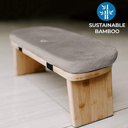 Florensi Zabuton Meditation Mat & Meditation Bench Bundle - Premium Velvet Floor Pillow with Bamboo Foldable Meditation Stool, Floor Cushion and Prayer Kneeler, Best Support for Sitting & Kneeling