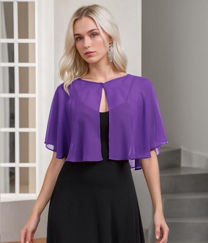 TONGFANTFL Women's Soft Chiffon Capelets Shawls and Wraps for Evening Wedding Cape Bole Cover Up - color: Purple