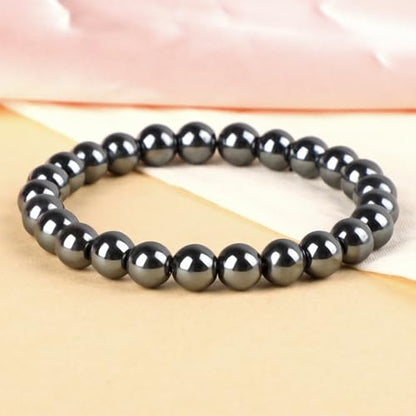 LPBeads Handmade Natural Gemstone Stretch Elastic Bracelet Healing Crystal Round Stone Beads Jewelry Gifts for Women Men - color: Hematite, size: 8mm