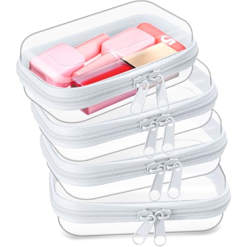 Hoolerry 4 Pcs Hard Clear Zipper Case Makeup Bags Plastic Zipper Pouch Transparent Storage Box Containers for Cosmetics, Snacks, Building Blocks, Puzzles(Clear,5 x 3 x 2 in,White) - color: White, size: 5 x 3 x 2 in