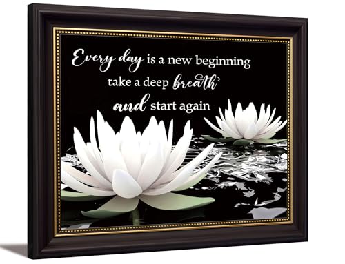 Dark Brown Frame Zen White Lotus Canvas Wall Art On In Water Blooming White Lotus Picture Wall Decor Spiritual Meditation Poster Print Painting for Modern Yoga Spiritual Spa Home Decoration - color: Zen Lotus, size: 24"L x 16"W-Framed