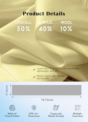 Women's Wool Blend Travel Scarf Lightweight Breathable Wrap Pashmina Airplane Blanket Shawl - color: Yellow