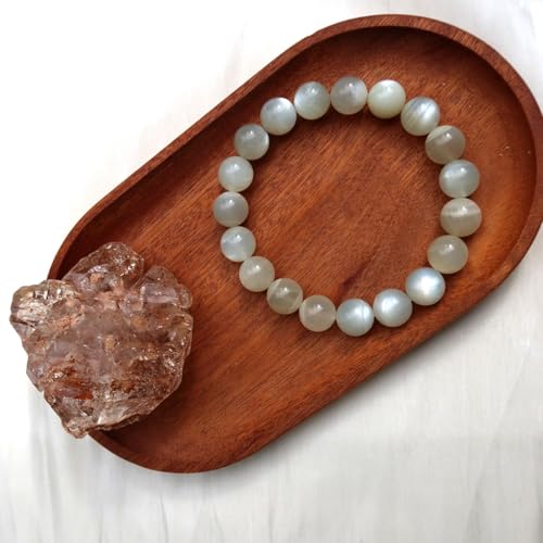 Natural Handmade Healing Chakra Bracelet - color: 12mm-Green Moonstone-FOR 8-8.7 INCH WRIST