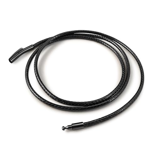 Waterproof Braided Leather Necklace Cord Chain for Men Women, with Sturdy Silver/Black Clasp, 2MM/3MM Flexible Brown/Black Rope Chain for Pendant 16"-30" Length (Send Gift Box) - color: A: Black-2MM-Black Clasp, size: 16 inches