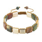 Square Natural Stone Unisex Adjustable Bracelet - Handmade with Natural Stons - Square Healing Crystal Bead Bracelet - color: Multicolored