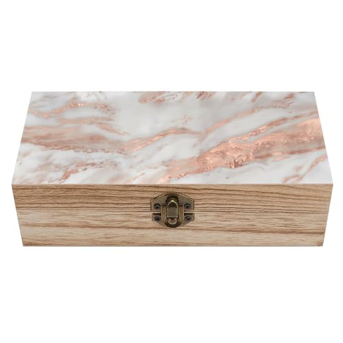 Rose Gold Marble Wooden Storage Box Decorative Trinket Keepsake Box Wood Jewelry Organizer Box for Bedroom Office with Hinged Lid And Front Clasp - color: style-5
