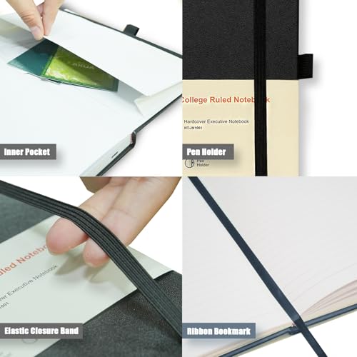 Heture Hardcover Notebooks, A5 Lined Journals Notebook for Writing 160 Pages, 8.2 x 5.5 inch, Classic Ruled Notebooks for College/Work/Travel (Lined-1 Pack, Black) - color: Black, style: Lined-1 Pack