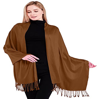 CJ Apparel Solid Color Tassels Design Nepalese Shawl Scarf Wrap Stole Throw Head Wrap Pashmina Gift Hand Made in Nepal New - color: Brown Mix