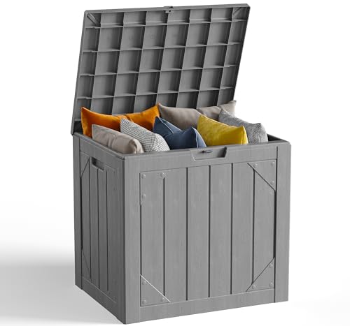 30 Gallon Outdoor Storage Box, Waterproof Resin Deck Box Organizer for Patio Cushion Storage, Lockable Outside Container for Garden Tools - color: Grey, size: 30 Gallon