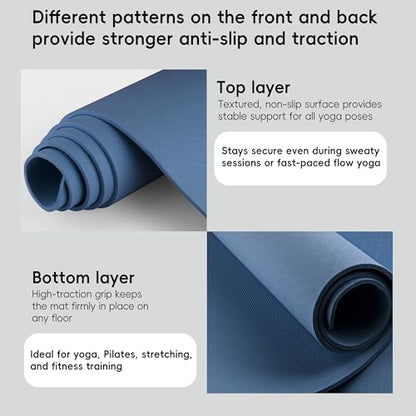 Extra Wide Yoga Mat 72" x 32", 6mm Non Slip TPE Exercise Mat with Carrying Strap, Large Workout Mat for Yoga, Pilates, Stretching, HIIT & Home Gym - color: Dark Blue
