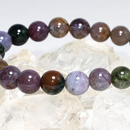 8mm Natural Gemstone Stretch Bracelet, Handmade Unisex Crystal Bracelets for Meditation, Yoga, Spiritual Healing & Positive Energy - color: Moss Agate