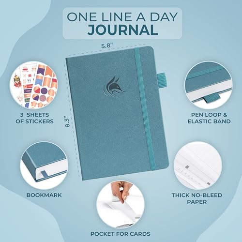 Clever Fox One Line A Day Journal – 5-Year Memory Notebook – Daily Time Capsule Diary for Women & Men –Five-Year Day-by-Day Planner (Aquamarine) - color: Aquamarine