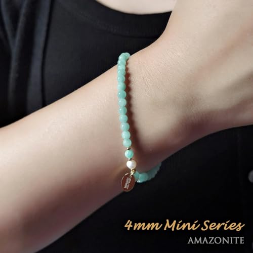 Morchic 4mm Natural Gemstone Beads Stretch Bracelet for Women, With Freshwater Pearls, Energy Gem Birthday Gift for Her 7.2” - color: Amazonite